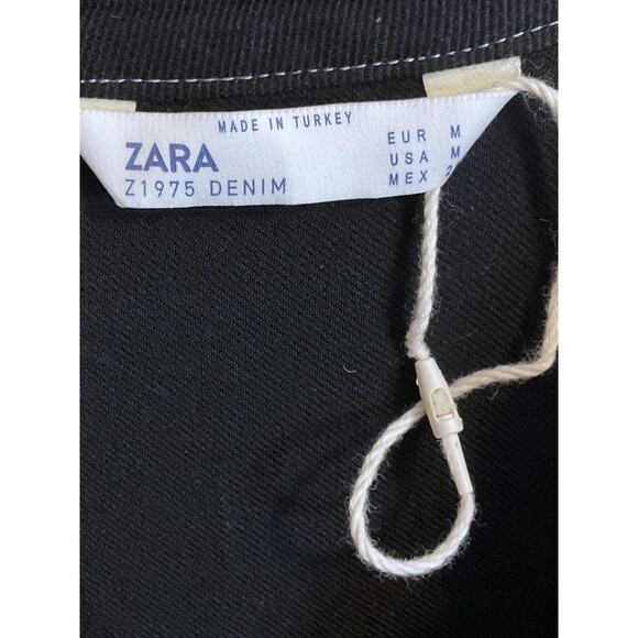 ZARA Dress Tunic M Black Denim Viscose Oversized Button Down Topstitched Z1975 - Picture 4 of 10